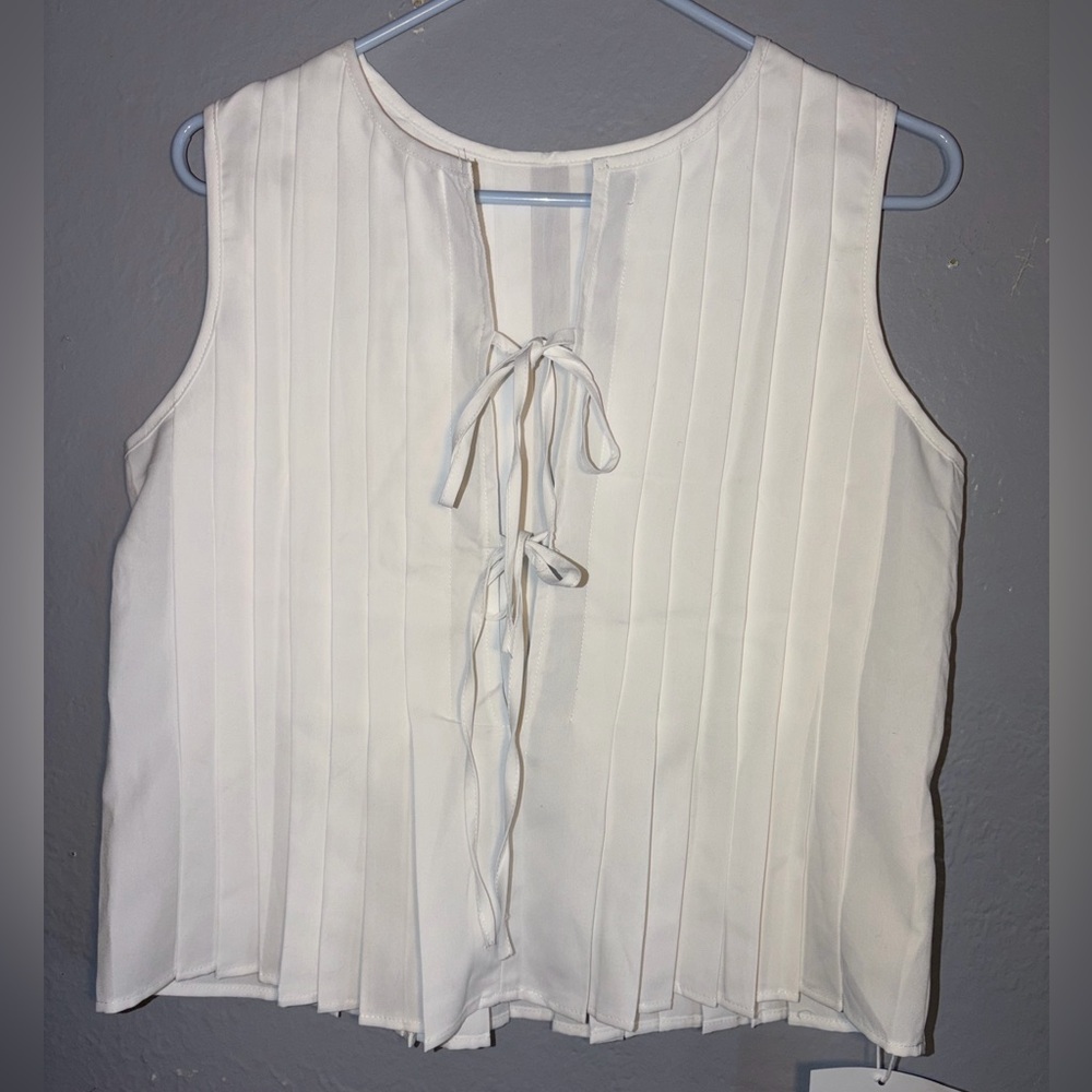 City Bell Bow front tie tank toppleated babydoll sleeveless coquette summer SZ S - Picture 2 of 8